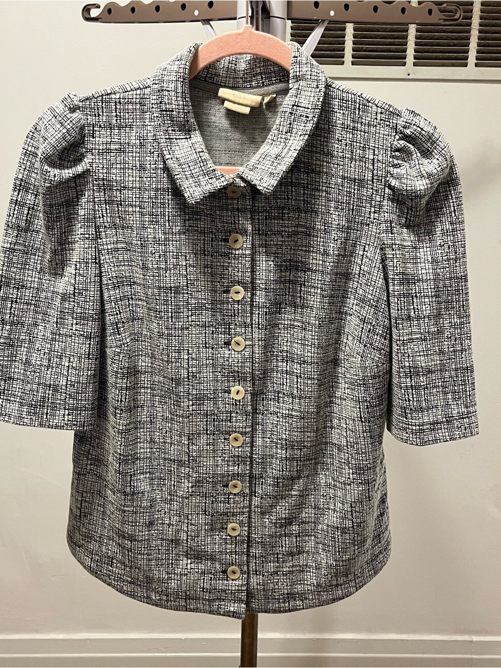 Anthropologie Vanessa Virginia Black & White Tweed Button-Front Blouse size M